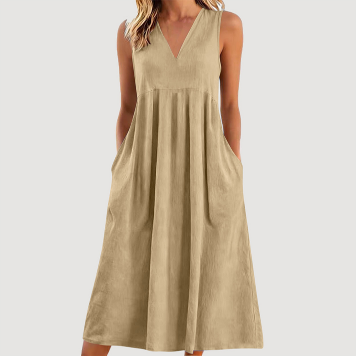 Milanie | Vestido Midi Sin Mangas Con Cuello en V y Bolsillos