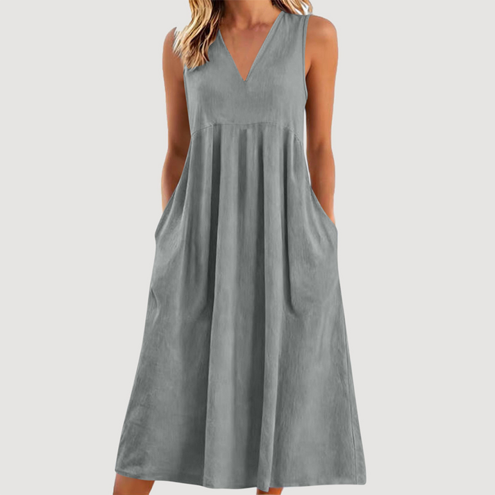 Milanie | Vestido Midi Sin Mangas Con Cuello en V y Bolsillos