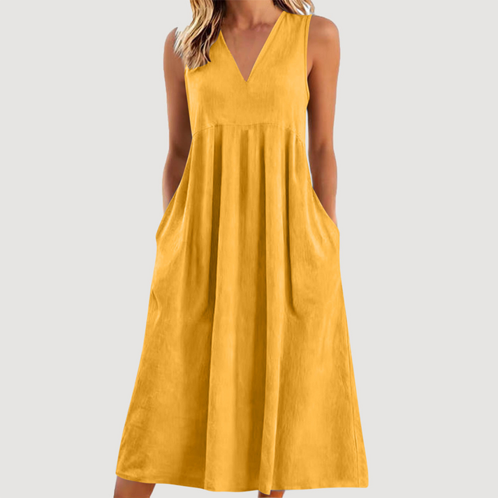 Milanie | Vestido Midi Sin Mangas Con Cuello en V y Bolsillos