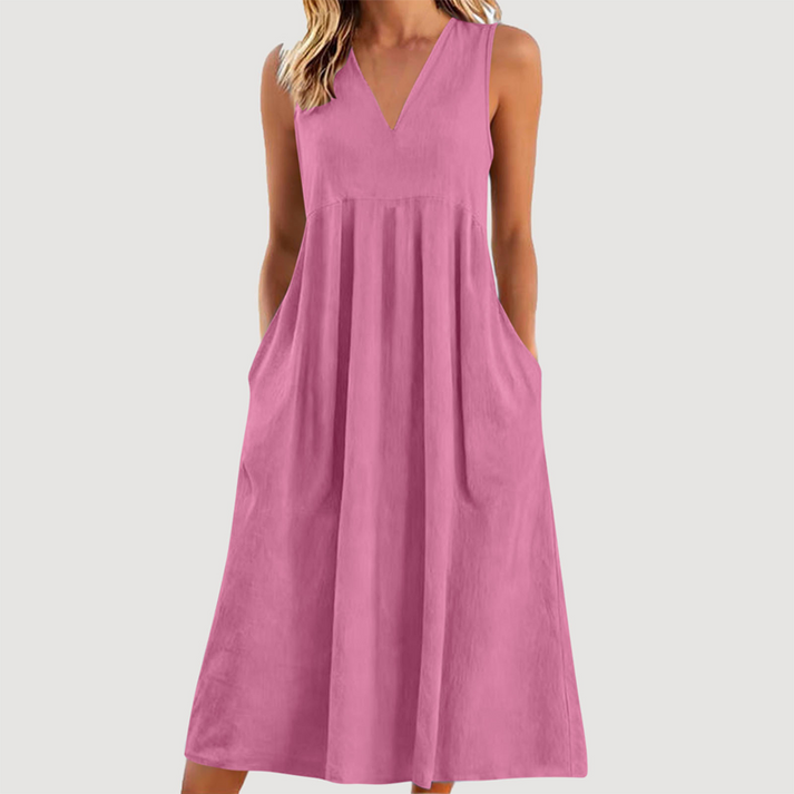 Milanie | Vestido Midi Sin Mangas Con Cuello en V y Bolsillos