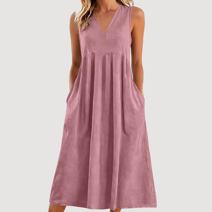 Milanie | Vestido Midi Sin Mangas Con Cuello en V y Bolsillos