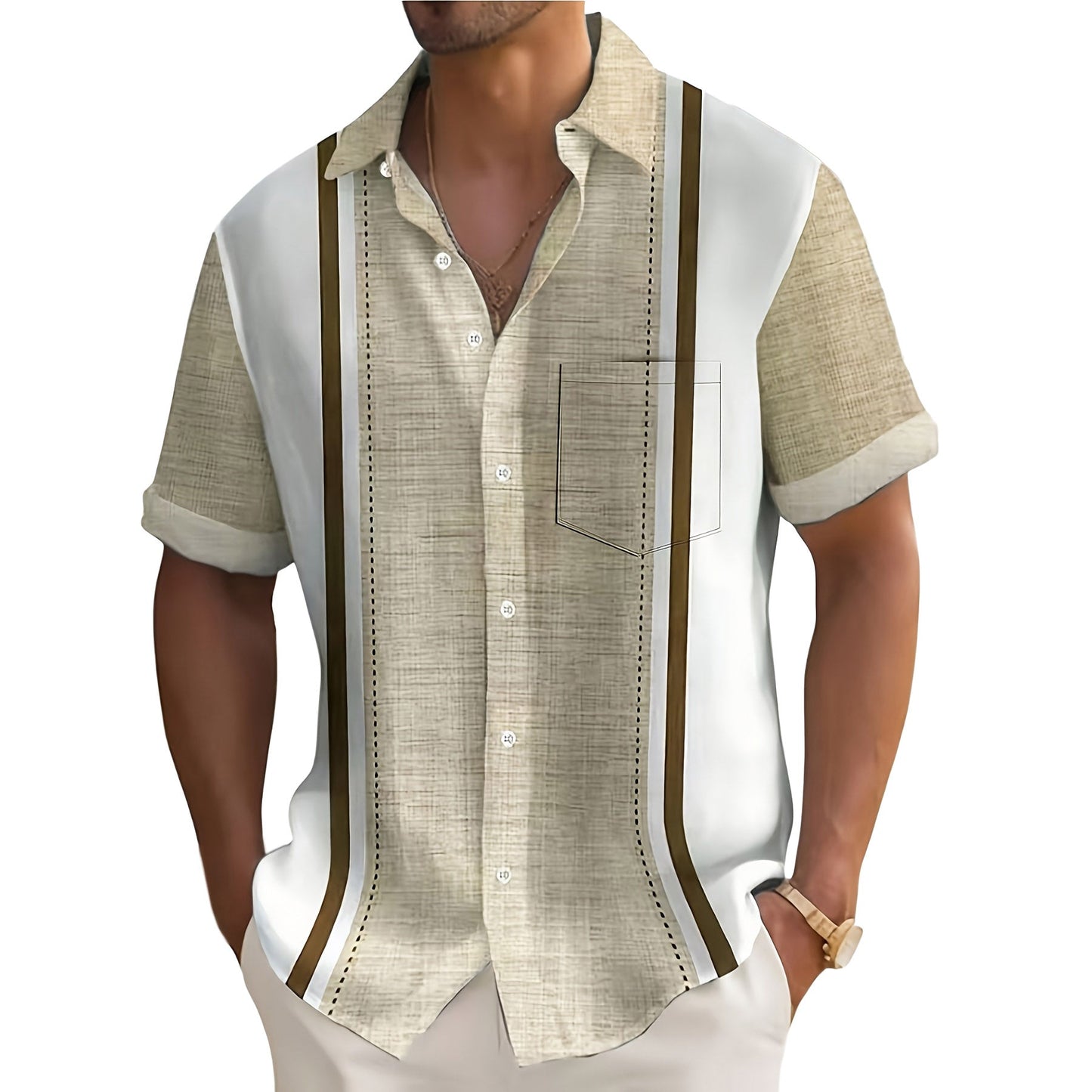 Nardo | Camisa de Vacaciones Con Rayas Verticales y Bolsillo