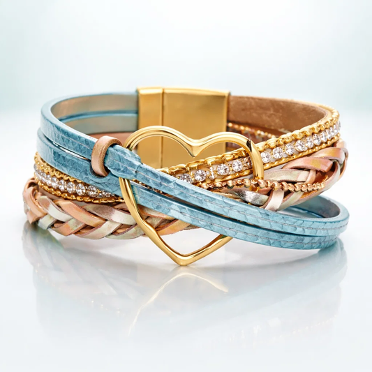Reyn | Pulsera De Cuero en Capas Con Colgante De Corazón