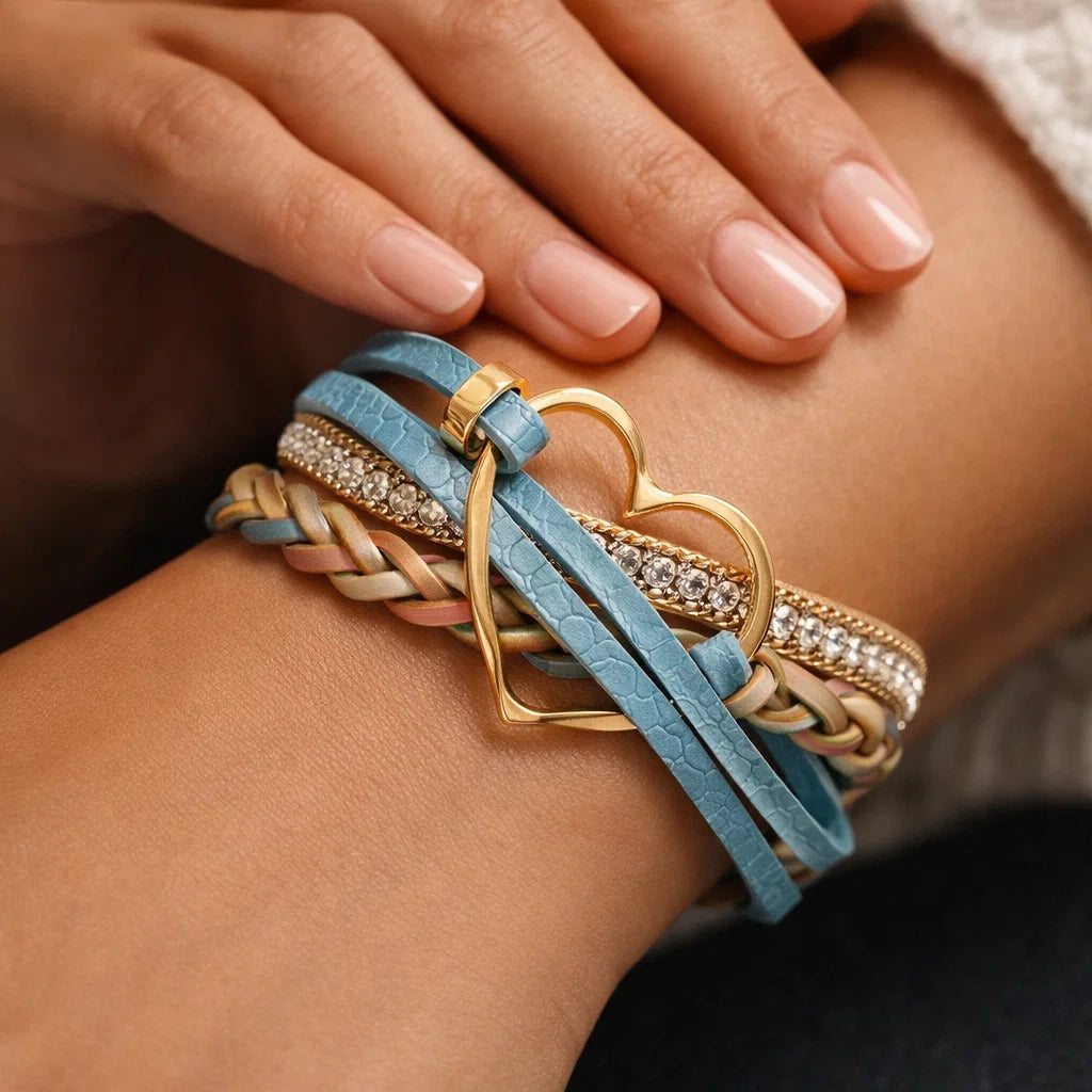 Reyn | Pulsera De Cuero en Capas Con Colgante De Corazón