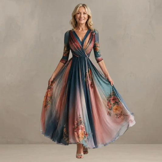 Willemse | Vestido Largo Con Estampado Floral y Escote en V