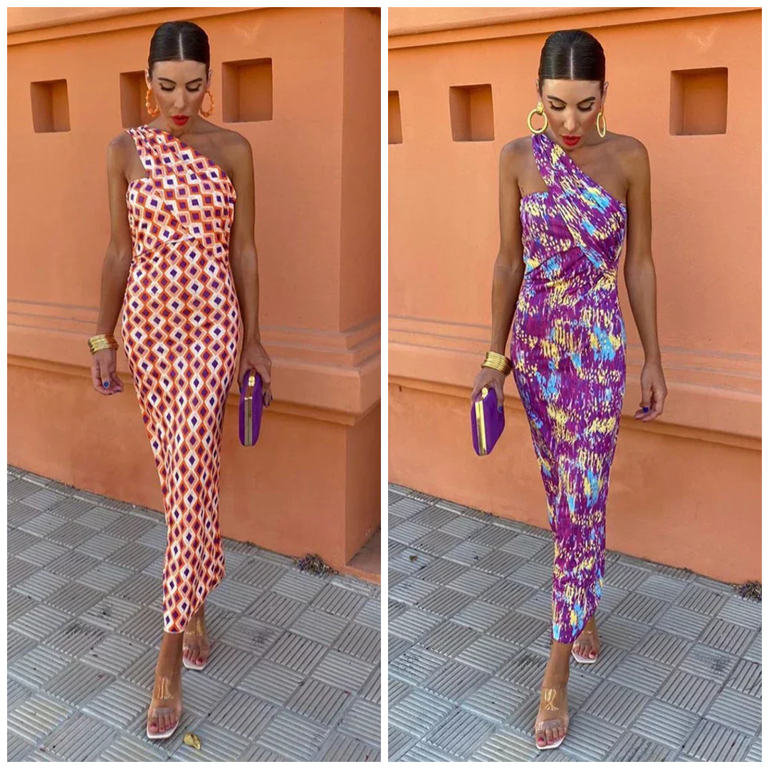Svetlena | Vestido Maxi Estampado de Un Hombro