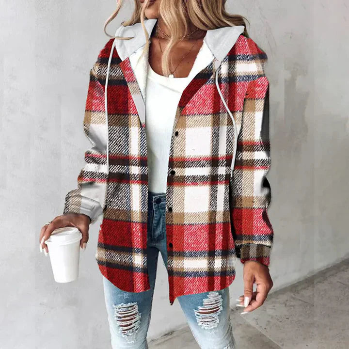Katherina | Chaqueta Tipo Camisa a Cuadros Con Capucha Y Botones