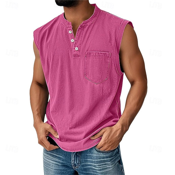 Latrell | Camiseta Sin Mangas Henley Con Bolsillo Para Hombre