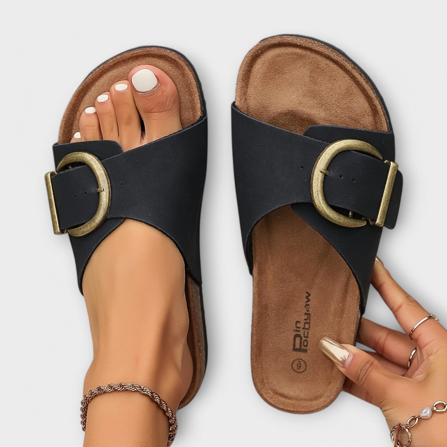 Nolia - Sandalias Planas con Tiras y Hebilla Ajustable