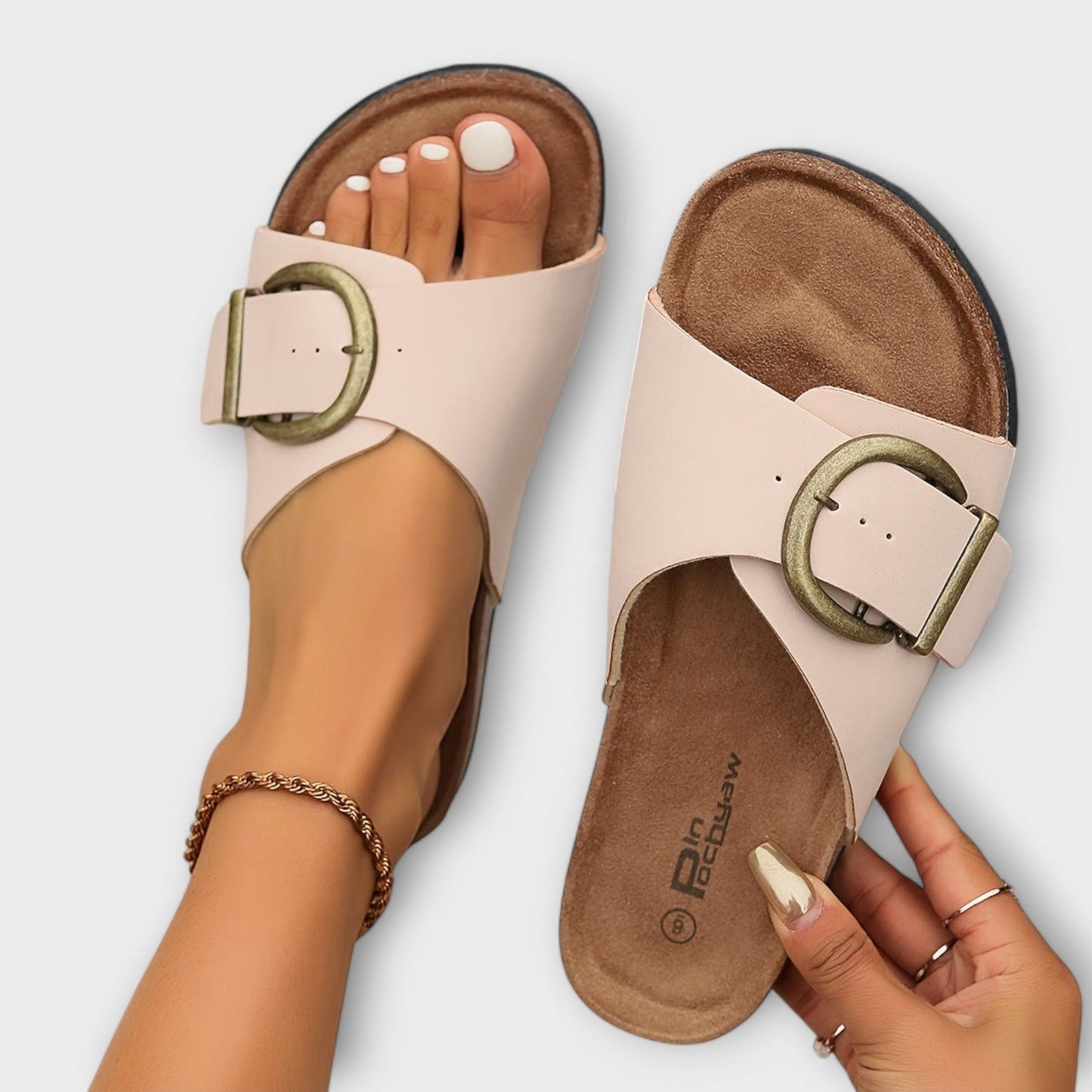 Nolia - Sandalias Planas con Tiras y Hebilla Ajustable