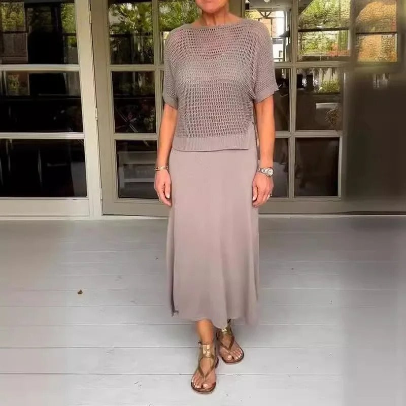Wenky | Vestido MIDI De Manga Corta Con Superposición De Malla