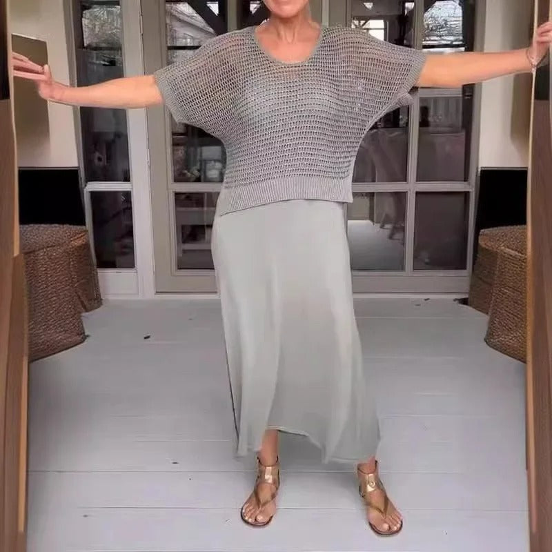 Wenky | Vestido MIDI De Manga Corta Con Superposición De Malla