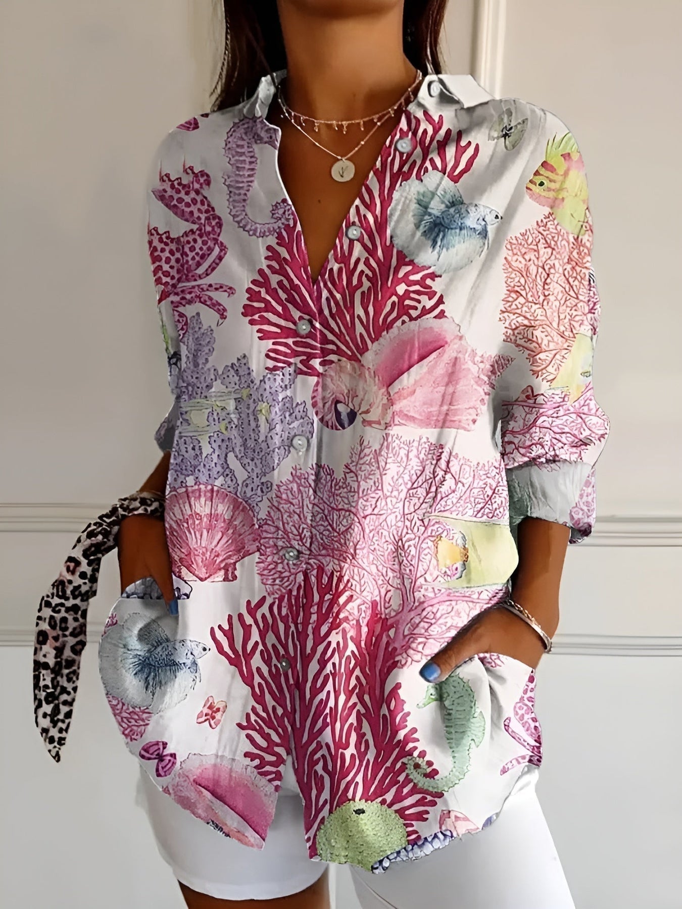 Brenda - Blusa Informal Con Estampado Floral y Cierre Frontal Con Botones