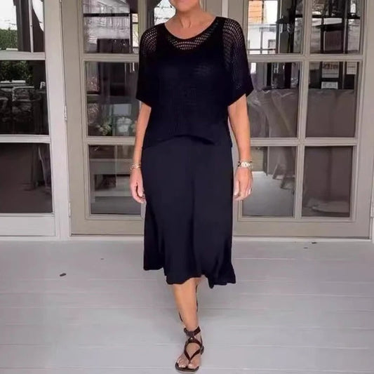 Wenky | Vestido MIDI De Manga Corta Con Superposición De Malla