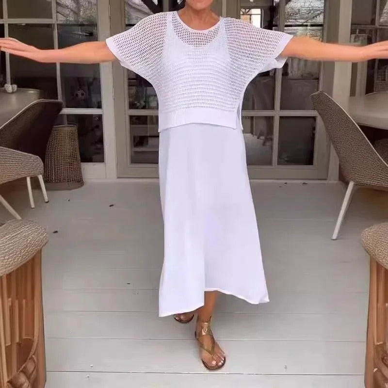 Wenky | Vestido MIDI De Manga Corta Con Superposición De Malla