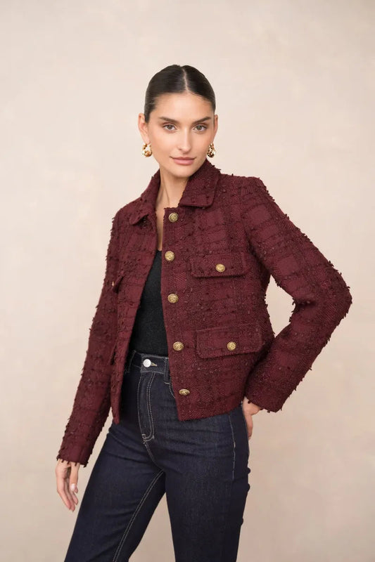 Agostina | Chaqueta Texturizada con Cuadros y Botones Dorados
