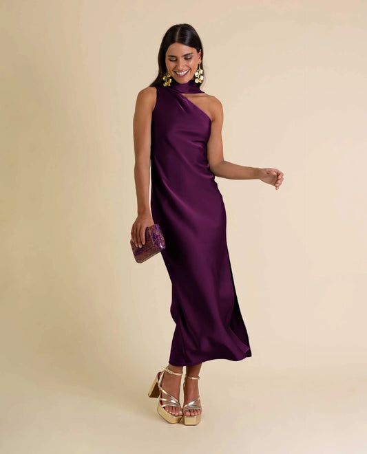 Zinash | Vestido Largo Asimétrico Con Drapeado en El Cuello