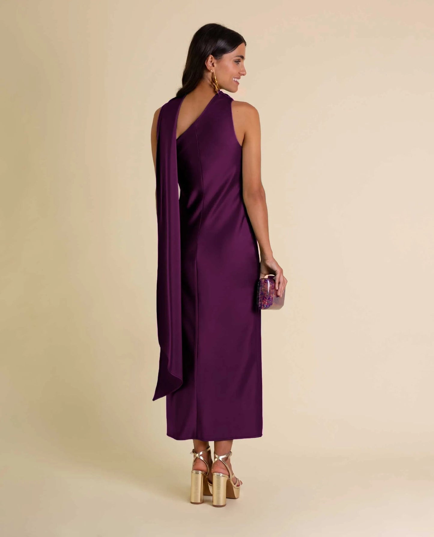Zinash | Vestido Largo Asimétrico Con Drapeado en El Cuello