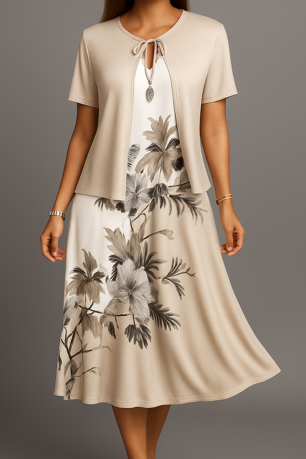 Isadora | Vestido Midi Floral Con Capa Superpuesta