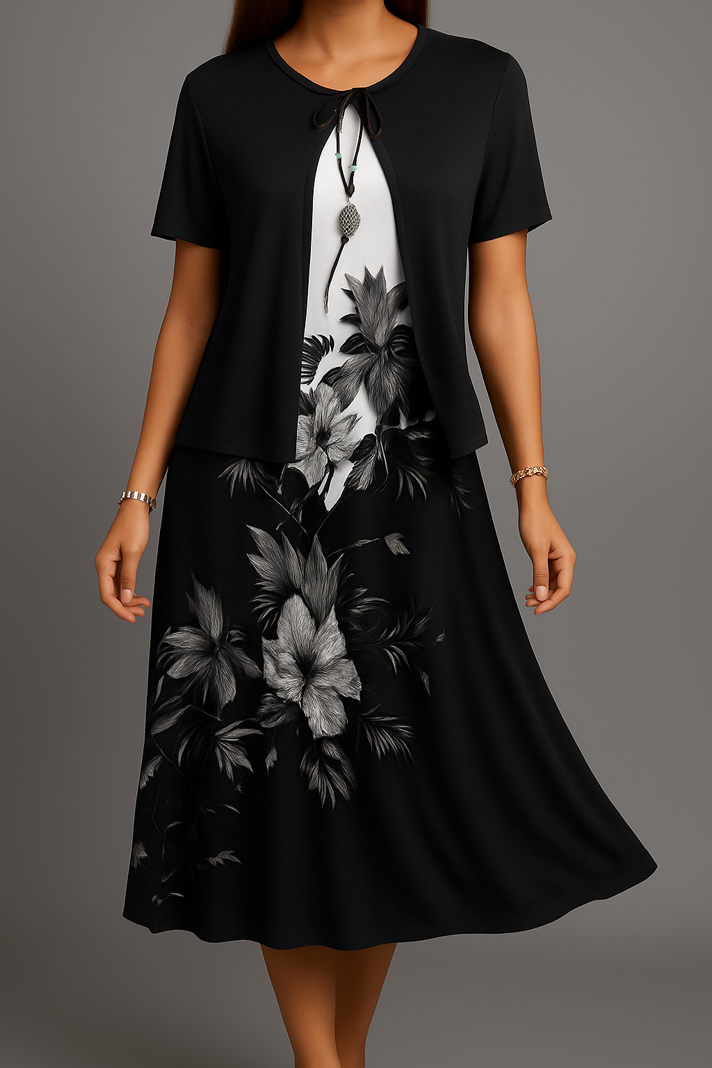 Isadora | Vestido Midi Floral Con Capa Superpuesta