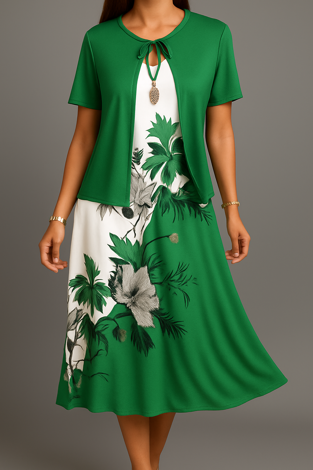Isadora | Vestido Midi Floral Con Capa Superpuesta
