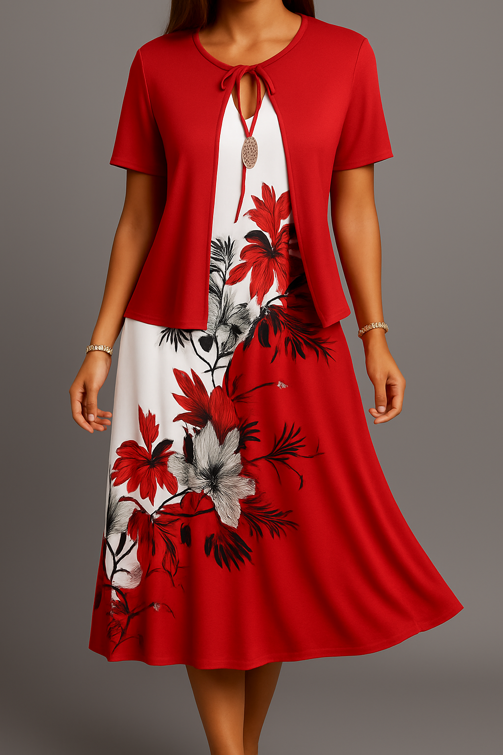 Isadora | Vestido Midi Floral Con Capa Superpuesta