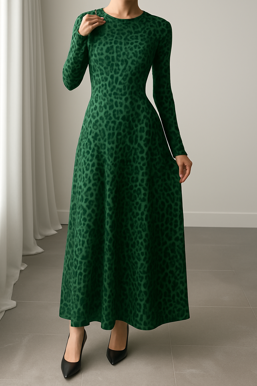 Fridah | Vestido Maxi Estampado Leopardo Manga Larga