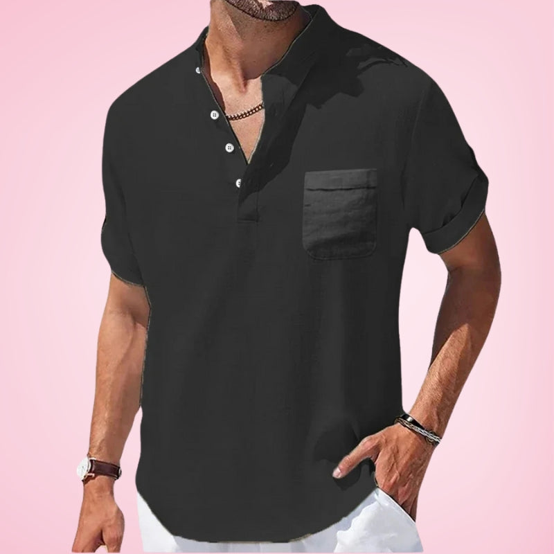 Nestor | Camisa Henley De Manga Corta Con Bolsillo Para Hombre
