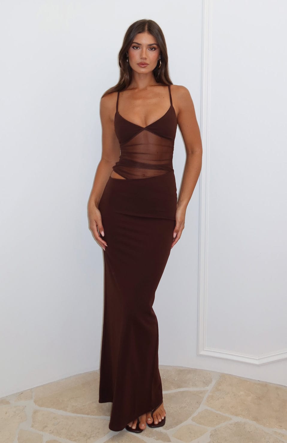Aisling | Vestido Maxi Ajustado Con Panel De Malla