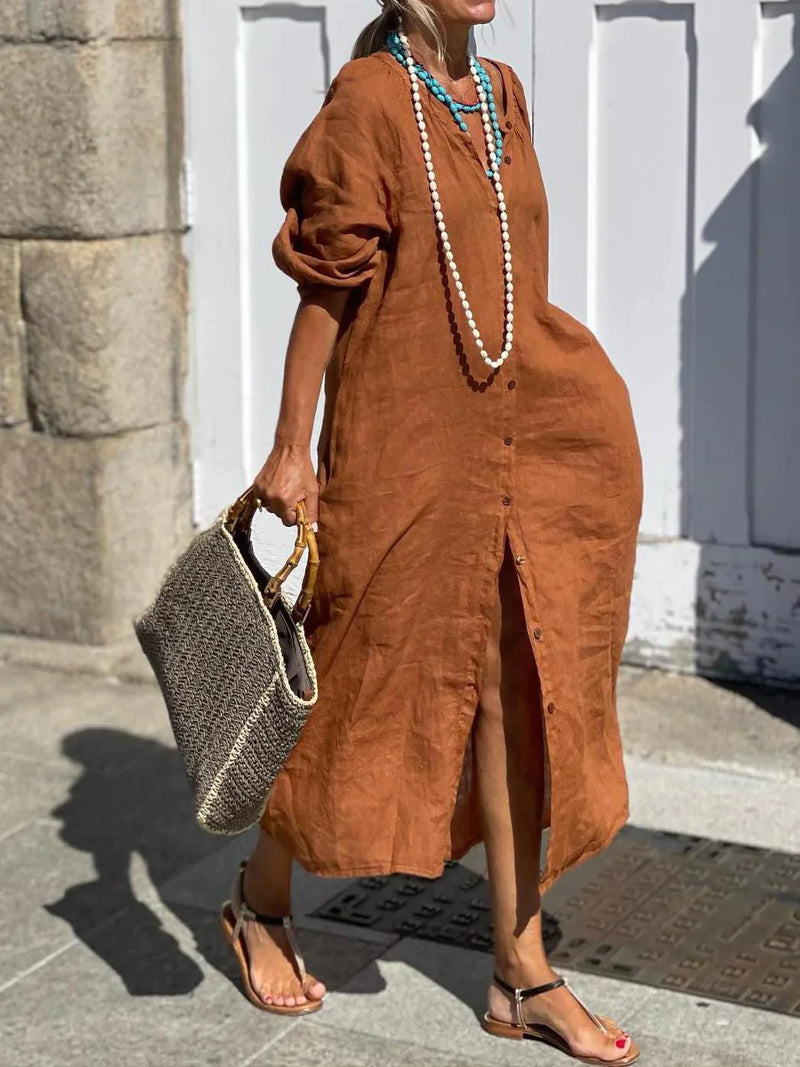 Mihaela | Vestido Largo Abotonado con Manga Tres Cuartos