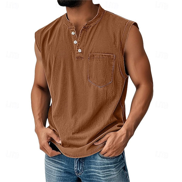 Latrell | Camiseta Sin Mangas Henley Con Bolsillo Para Hombre