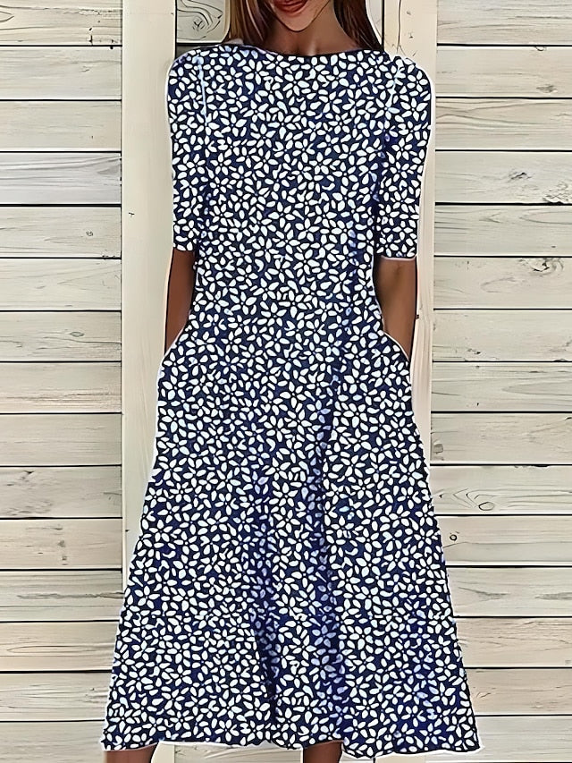 Malgorzata | Vestido MIDI Con Estampado Floral Y Mangas Cortas